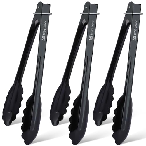 9 Inch Kitchen Food Tongs (9" / Black)