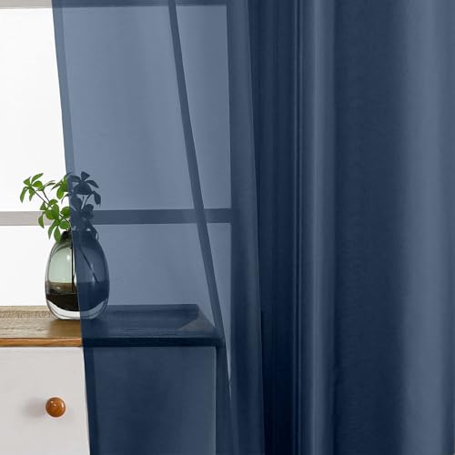 Navy Blue Window Sheer Curtains 45 Inches Length (42"W x 45"L (Pack of 2) / Navy Blue)