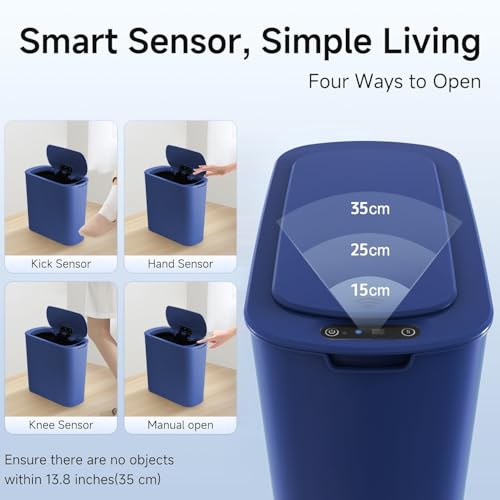 Automatic Motion Sensor Bathroom Trash Can with Lid (Blue)