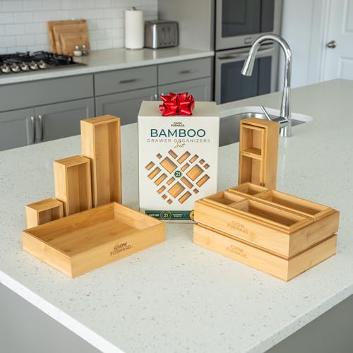 Bamboo Drawer Organizer Boxes (21-Piece)