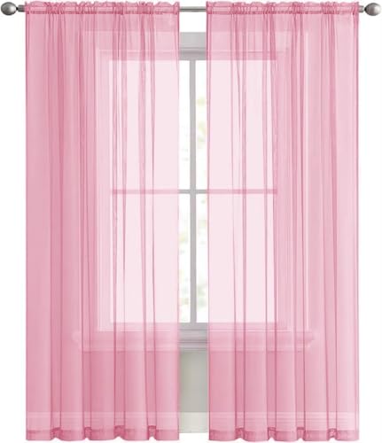 Sheer Voile Window Treatment Rod Pocket Curtain Panels for Kitchen Bedroom Living Room Drapes Sunlight Filtering Privacy Semi Home Decor Assorted (Light Pink / 52"W x 90"L (Pack of 2))