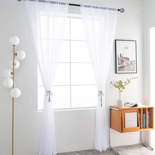Optical White Sheer Curtains 4 Panels Rod Pocket Semi (Optical White / 52"W x 72"L (Pack of 4))