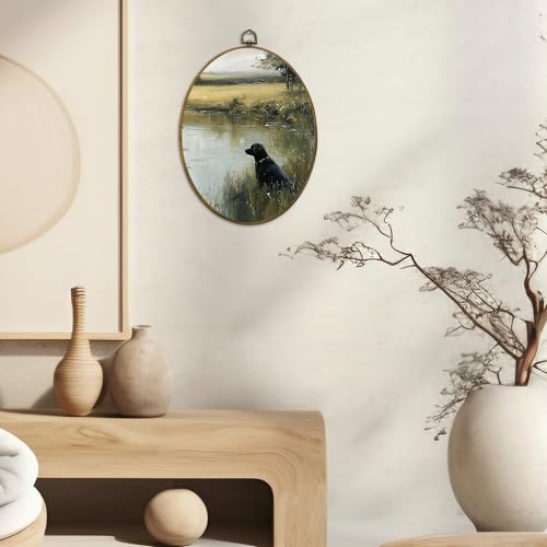 Vintage Black Labrador Landscape Oval Wall Art Decor (Colour 21)