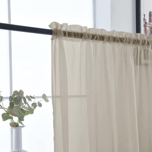 Basic Rod Pocket Sheer Voile Window Curtain Panels Ancient Grey 1 Pair 2 Panels 52 Width 54 Inch Long for Kitchen Bedroom Children Living Room Yard（Ancient Grey (Ancient Grey / 52"W x 54"L (Pack of 2))