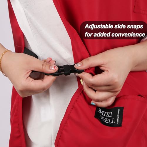 Waterproof Cobbler Apron with 4 Pockets Vest Smock Apron for Men Women Chef Waiter Work (Red)