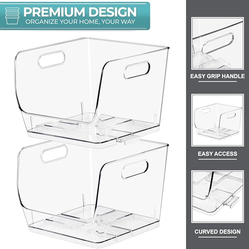 Clear Pantry Organizer with Stackable Storage Bins (Medium Square / 4 Pack)