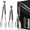 Premium Kitchen Locking Tong Set of 3 (7+9+12 Inch / 3 Pcs Stainless Steel - Black)