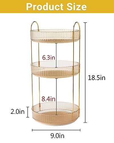 360 Rotating Makeup Organizer for Vanity (Gold / 3 Tier)