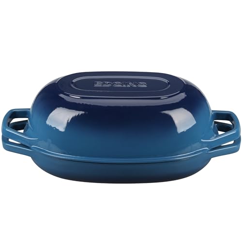 Enameled Cast Iron Oval Dutch Oven Pot with Lid (Lake Blue / 5 Quart)