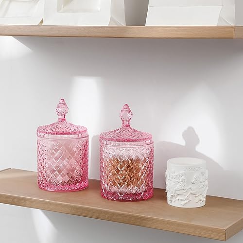 2 Pack Qtip Holder Apothecary Jars with Lid (23 oz (2 pack) / Pink)