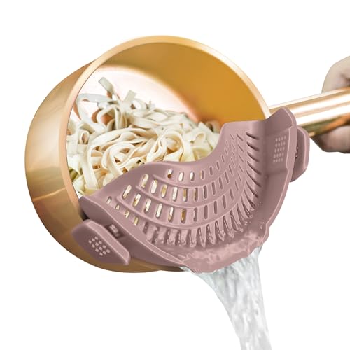 Pasta Strainer Clip on Silicone (Almond Rose / Standard 8.86 x 3.55 in)