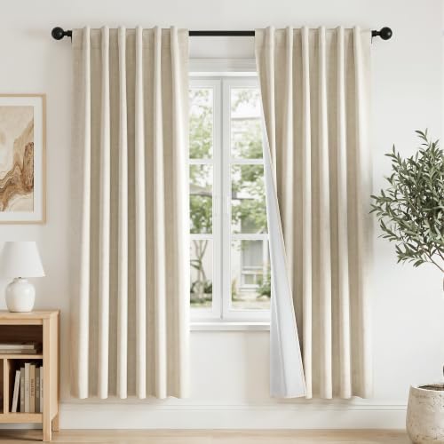 Cream Linen Blackout Curtains 78 Inches Long for Living Room (Cream / 52"W x 78"L (Pack of 2))