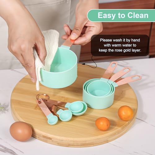 8 Piece Stackable Rose Gold Stainless Steel Handled Measuring Cups (Green)