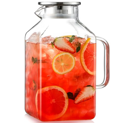 1 Gallon Square Glass Pitcher with Lid and Spout (Clear)