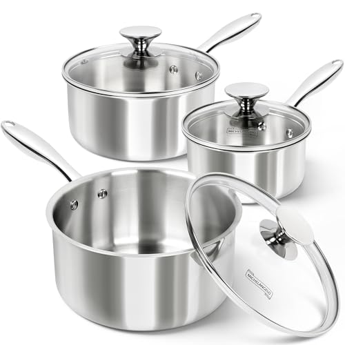 Triply Stainless Steel Saucepan Set with Lids 6pcs (1QT+2QT+3QT)