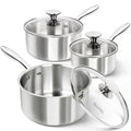 Triply Stainless Steel Saucepan Set with Lids 6pcs (1QT+2QT+3QT)