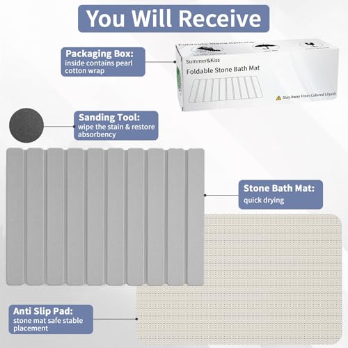 Foldable Stone Bath Mat (Light Gray / 23.5" x 15.4" (Rectangular))