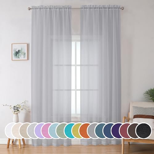 Sheer Curtains 96 inches Long for Bedroom Living Room (Light Grey / 42"W x 96"L (Pack of 2))