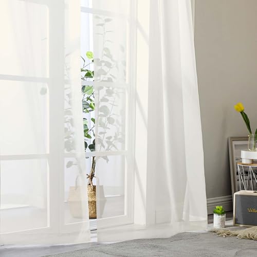 Ivory Sheer Curtain for Bedroom Living Room 72 Inches Long 2 Panels Set (Ivory / 42"W x 72"L (Pack of 2))