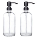 2 Pack Thick Clear Glass Pint Jar Soap Dispenser with Matte Black Stainless Steel Pump (Matte Black)
