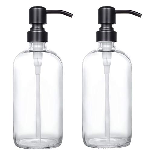 2 Pack Thick Clear Glass Pint Jar Soap Dispenser with Matte Black Stainless Steel Pump (Matte Black)