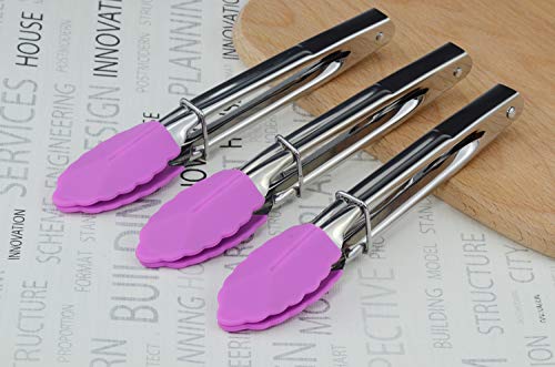 7 Inch Stainless Steel Tongs with Silicone Tips (7-inch / Purple)