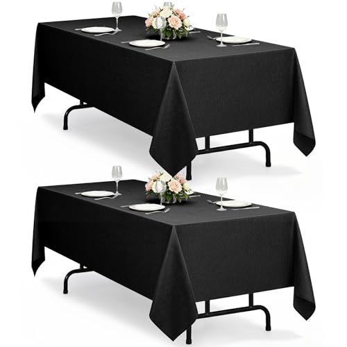 Washable Black Table Cloths for Rectangle 8 Ft Table (Black / 120" x 60"-2 Pack)