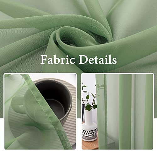 Sage Sheer Curtains for Living Room 54 X 72 Inches (Sage / 54"W x 72"L (Pack of 2))