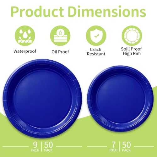 Royal Blue Paper Plates (Royal Blue / 100 Count (50-9" & 50-7"))