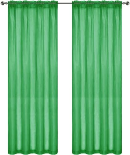 Sheer Voile Window Treatment Rod Pocket Curtain Panels for Kitchen Bedroom Living Room Drapes Sunlight Filtering Privacy Semi Home Decor Assorted Colors Sizes (Green / 52"W x 84"L (Pack of 2))