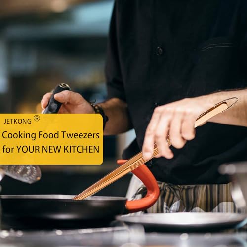 2 Pcs 12 Inch Kitchen Tweezers Cooking Tweezer Tongs Stainless Steel Long Food Tweezers (12+12 Inch / Rose Gold)