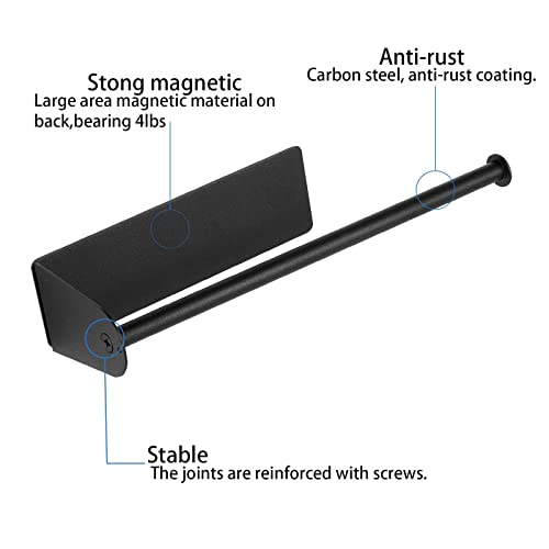 Paper Towel Holders Magnetic Steel Black Towel Roll Holders with Strong Magnetic Backing (12.1 inch / Black)