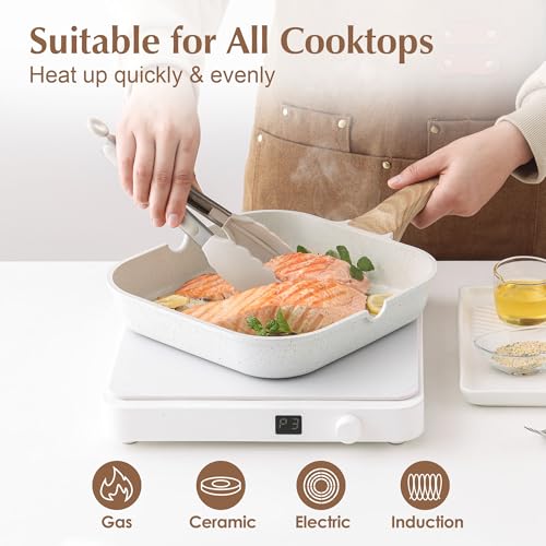 Nonstick Ceramic Grill Pan for Stove Tops (White Ceramic / 9.5 Inch)