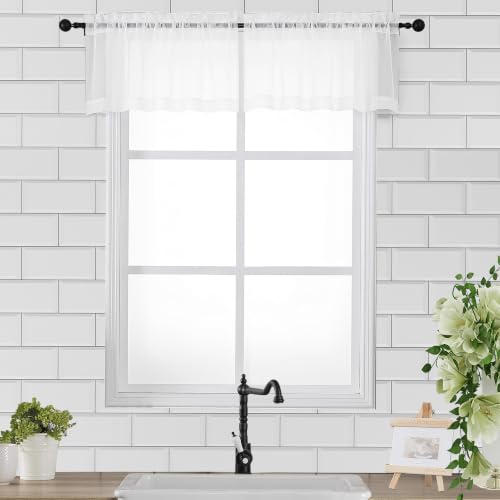 White Sheer Valance for Windows (White / 42"W x 12"L (Pack of 2))
