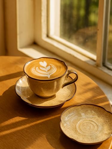 Ceramic Coffee Cup and Saucer Set (Beige-10oz)
