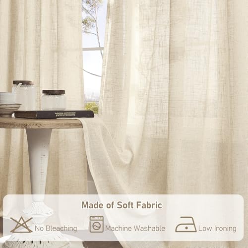 Sheer Linen Window Curtains 54 Inch Length for Bedroom 2 Panels (34"W x 54"L (Pack of 2) / Linen)