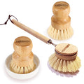 Wooden Dish Brush Set Clean Pots (4 Piece Brush Set with Holder)