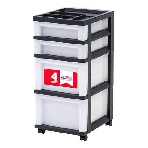 4 Drawer Rolling Storage Cart with Organizer Top (Black / 4 Drawer with Wheels)