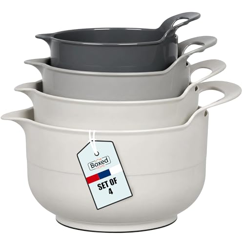 4 Pack Nesting Mixing Bowl with Pour Spout and Handle (Gray)
