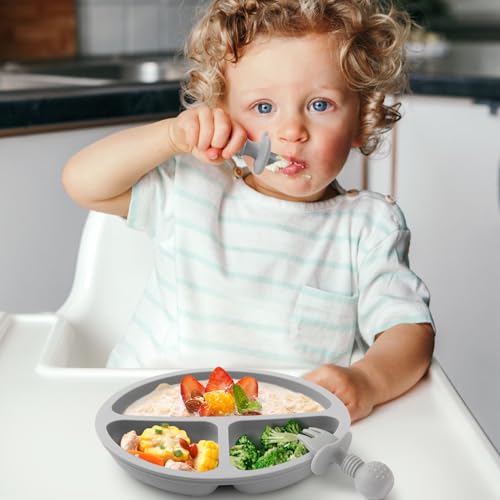 2 Pack Divided Baby Plates with Suction (Brown)