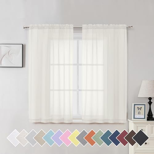 Ivory Living Room Sheer Curtains 54 inch Long 2 Panels Set (40"W x 54"L (Pack of 2) / Ivory)