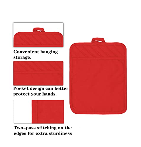 Oven Pot Holder with Pocket Cotton Heat Resistant Coaster Potholder Kitchen Hot Pad Oven Mitts for Cooking and Baking Square 7"x9" (Red / 5 Count - Cotton)