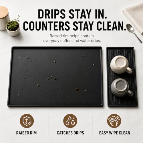 Silicone Coffee Mat with Removable Tray for Coffee Bar Organizer (Classic Black)