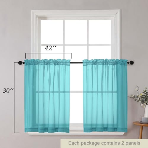 Turquoise Kitchen Curtains 30 Inch Length Tier 2 PCS (Turquoise / 42"W x 30"L (Pack of 2))