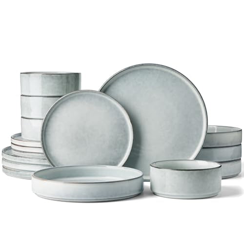 Annecy 16 Piece Dinnerware Set with Pasta Bowls (Grey Blue / Service for 4 (Include Pasta Bowls))