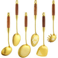 18 10 Stainless Steel Kitchen Utensils Set (Large / GOLD-6 Pieces)