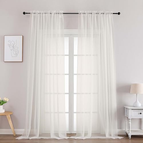 Ivory Sheer Curtains 102 Inches Long 2 Panels Set (Ivory / 59"W x 102"L (Pack of 2))