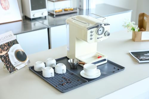 2 In 1 Silicone Coffee Bar Mat Accessories Detachable Dish Drying Rug Rack Stone for Kitchen Counter Sink Home Household Apartment Office Essentials Barista Espresso Machine Must Have (Gray / 20" x 16")