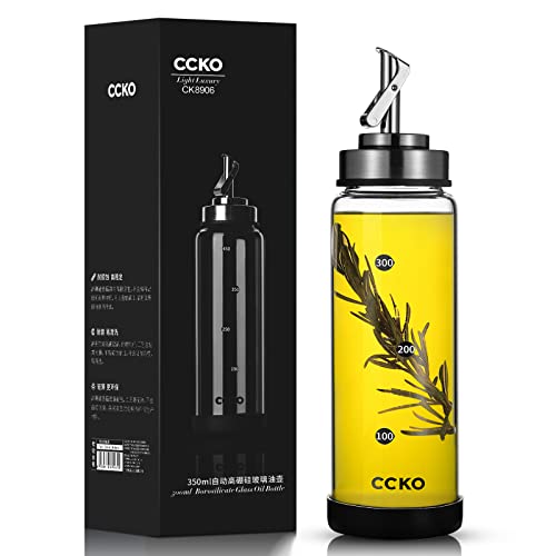 Glass Olive Oil Dispenser Bottle with Stainless Steel Spouts Shatterproof Glass Olive Oil Bottle 350ml Cooking Oil and Vinegar Cruet Bottle Container Carafe for Kitchen (11.8 Ounces / 350ml Sand Steel Color)