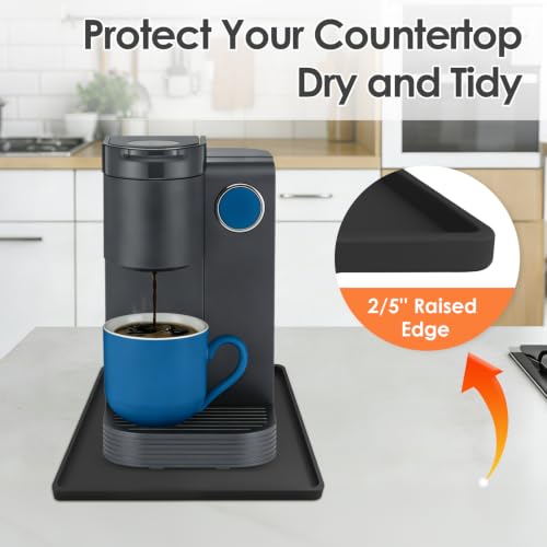 Silicone Coffee Maker Mat with Lip for Countertops (Black / 14.8'' x 7.9'')
